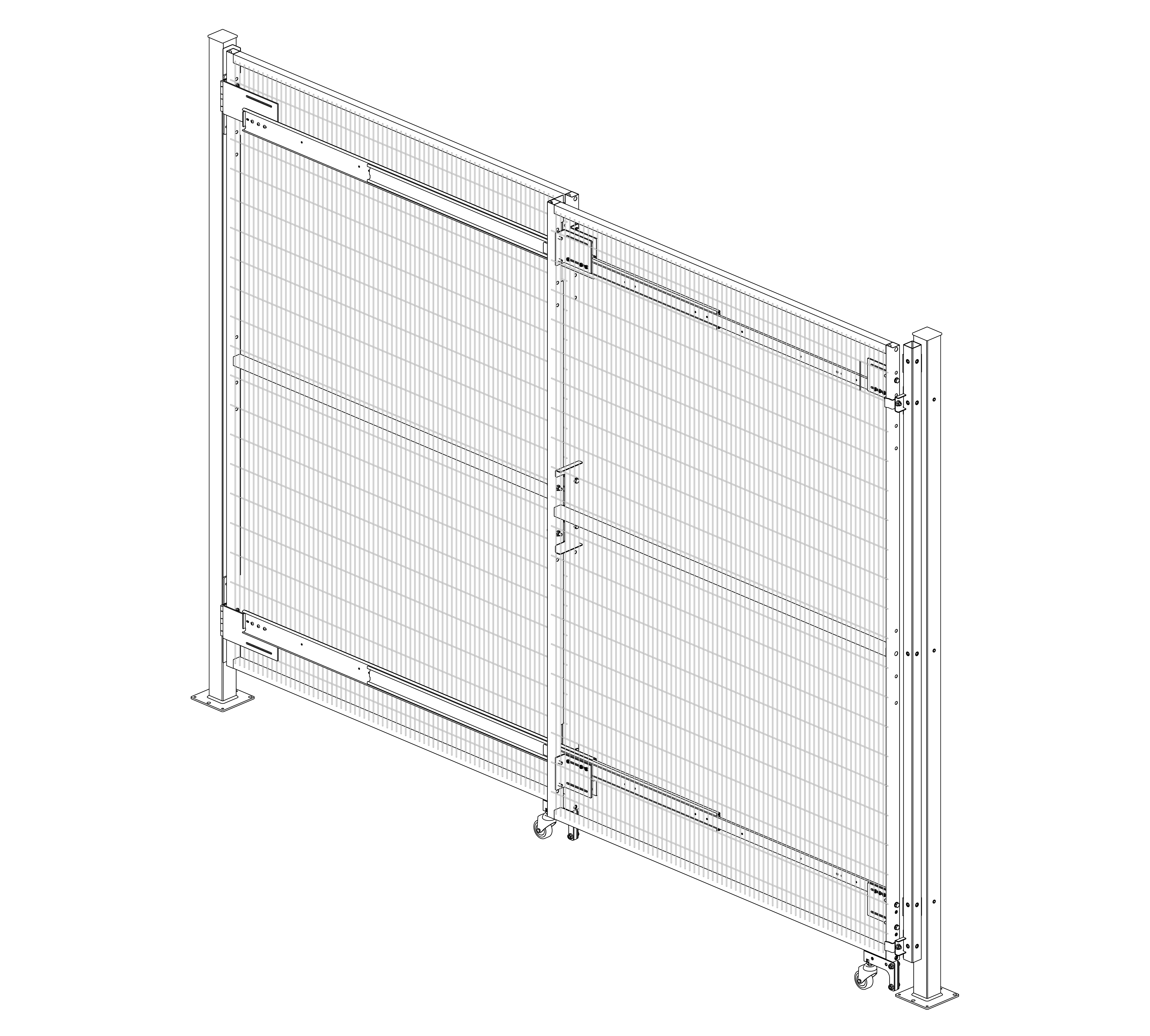 Technical drawing of Satech's Hybrid door (sliding + hinged movements combined together)