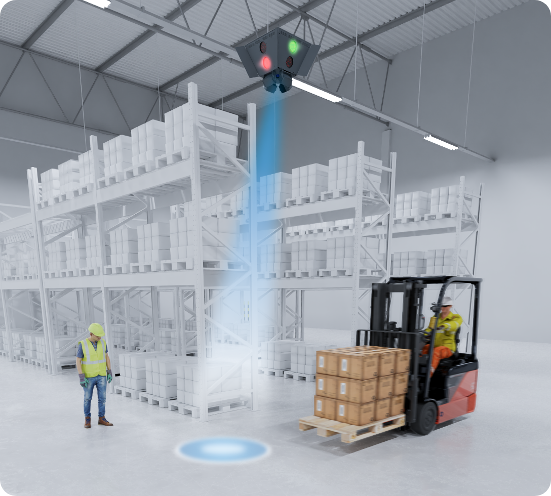 DynamicSafety by Satech: immagine del Sistema CG di segnaletica agli incroci nei magazzini di logistica