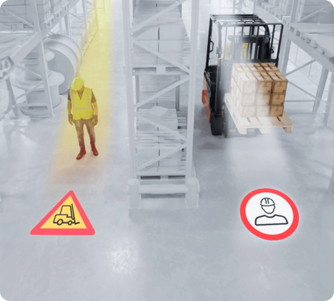 DynamicSafety by Satech: immagine del Sistema NAS per la prevenzione di incidenti nelle corsie strette dei magazzini di logistica